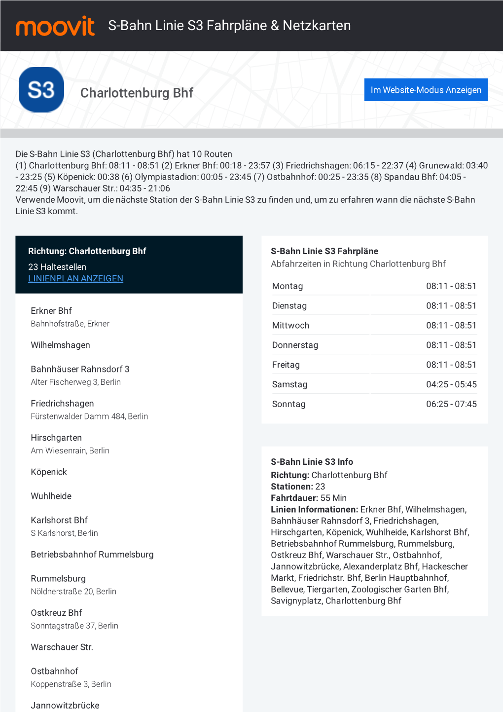 S-Bahn Linie S3 Fahrpläne & Karten