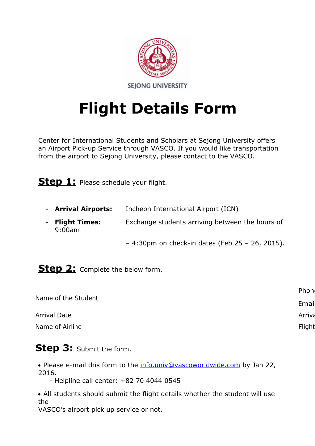 Airport Pick-Up Request Form