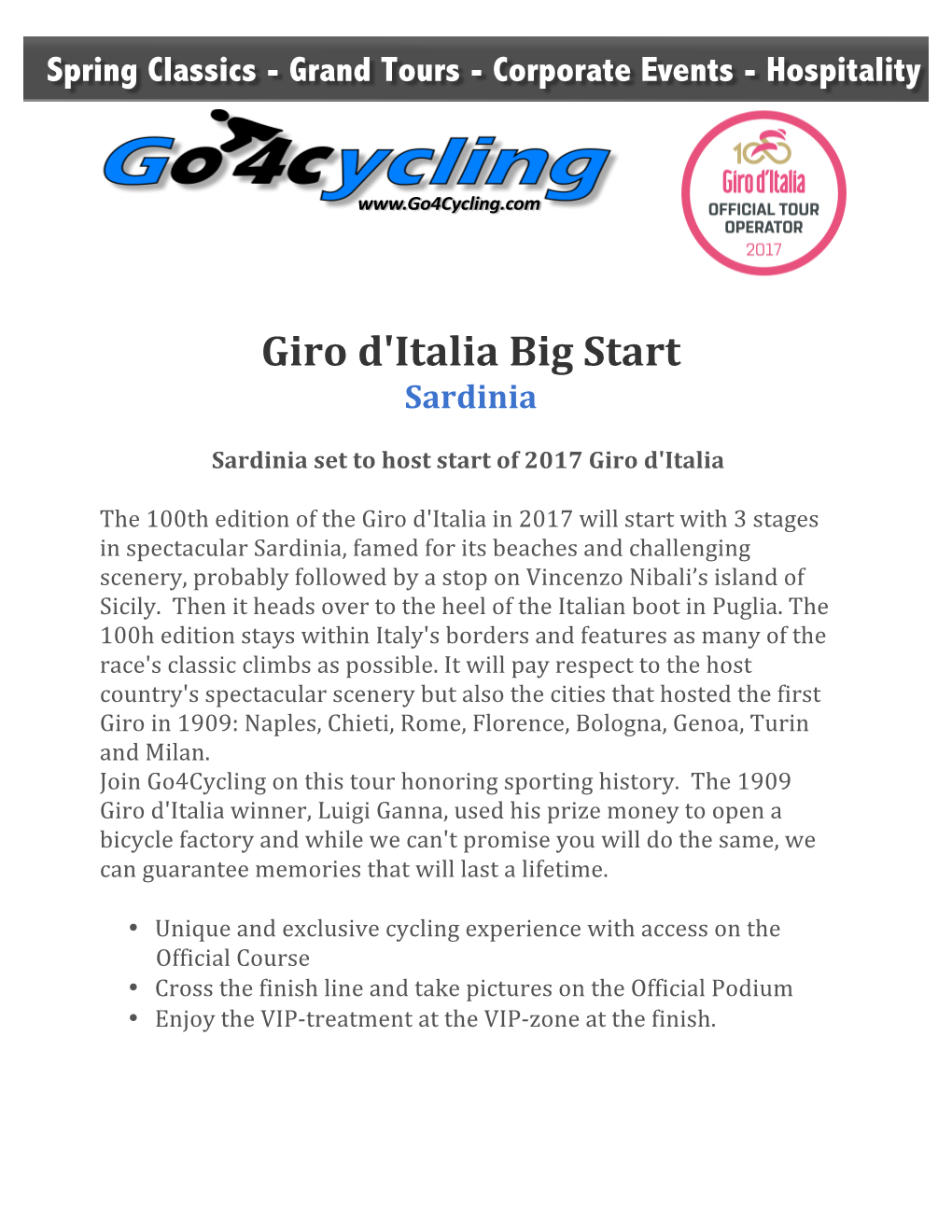 Giro D'italia Big Start Sardinia