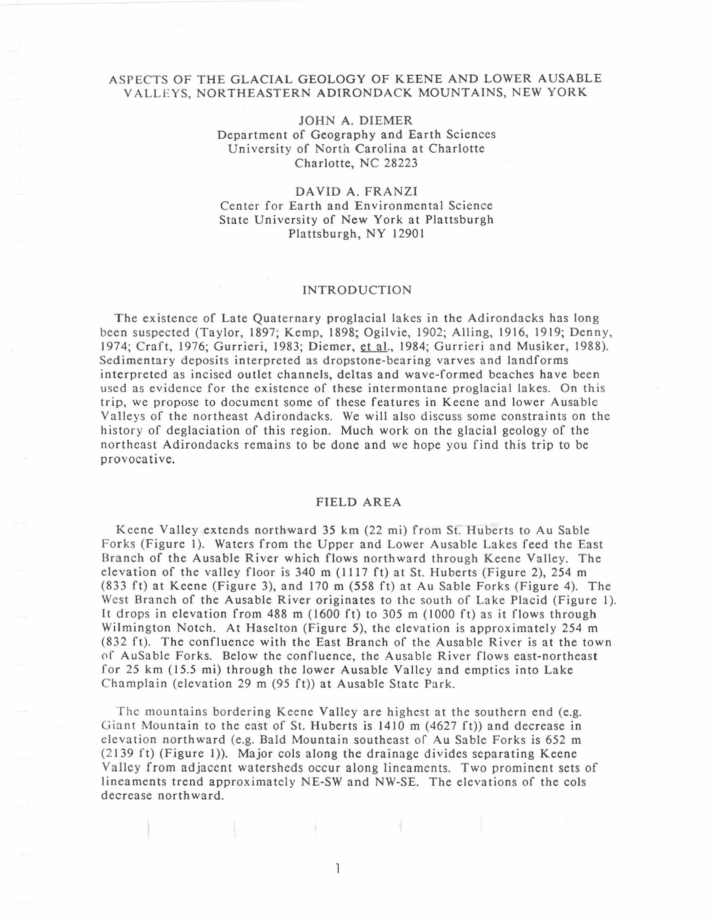 Aspects of the Glacial Geology of Keene and Lower Ausable Valleys, Northeastern Adirondack Mountains, New York