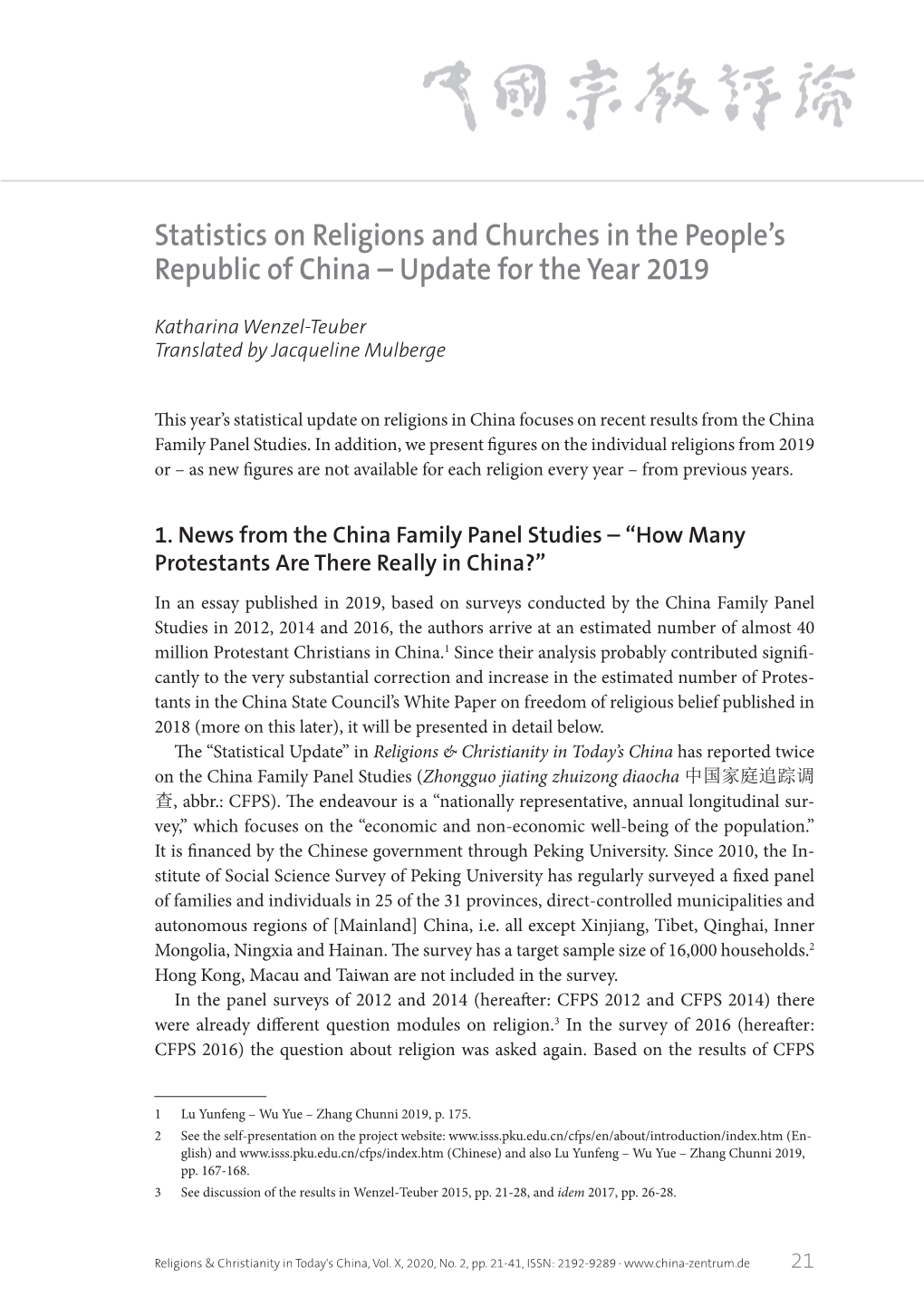 Statistics on Religions and Churches in the People's Republic of China