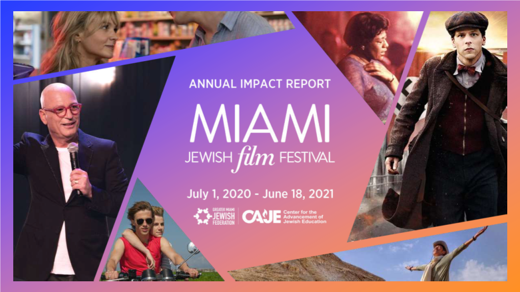 ANNUAL IMPACT REPORT the Festival Growth Analysis 10 Israeli Cinema 35 Social Media Building Bridges Year-Round Vs