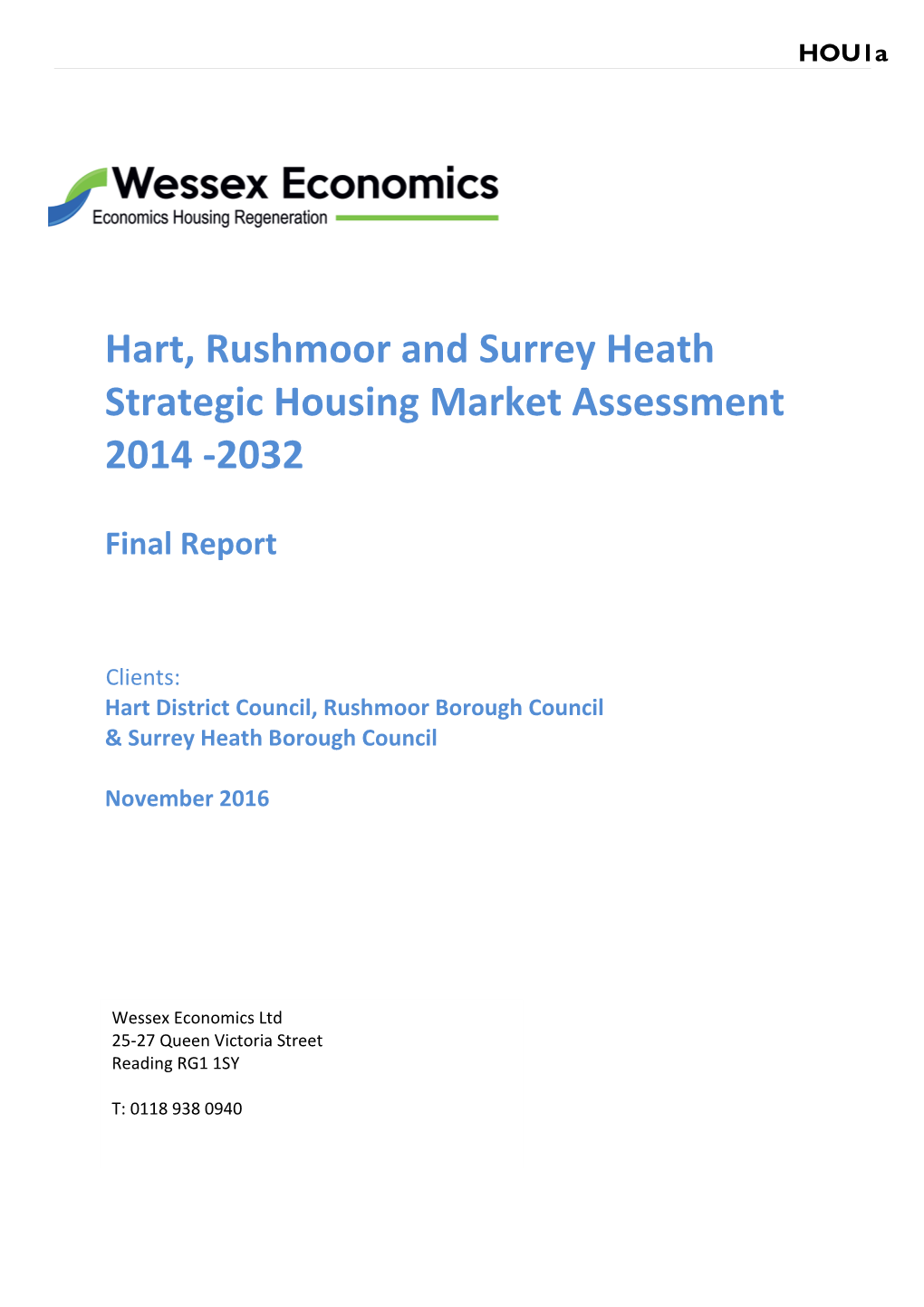 Hart, Rushmoor and Surrey Heath SHMA Published in December 2014