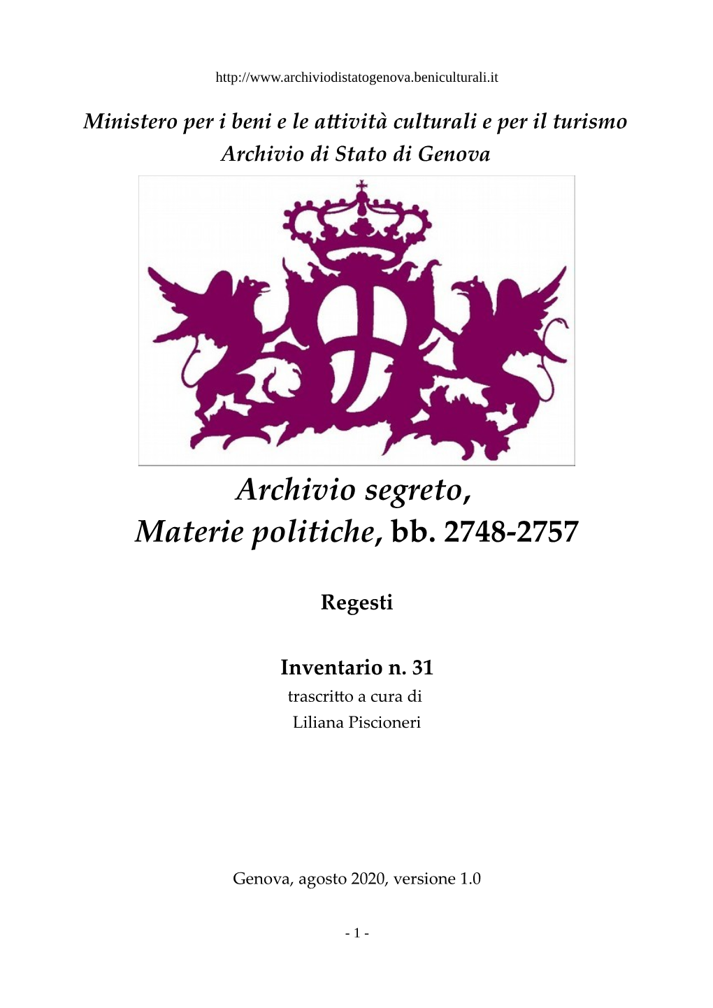 Archivio Segreto, Materie Politiche, Bb. 2748-2757