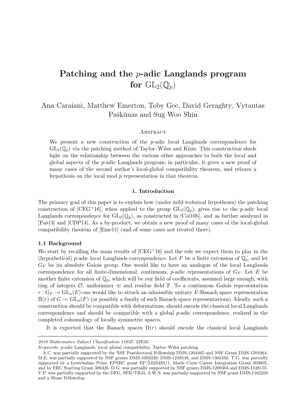 Patching and the P-Adic Langlands Program for GL2(Qp)