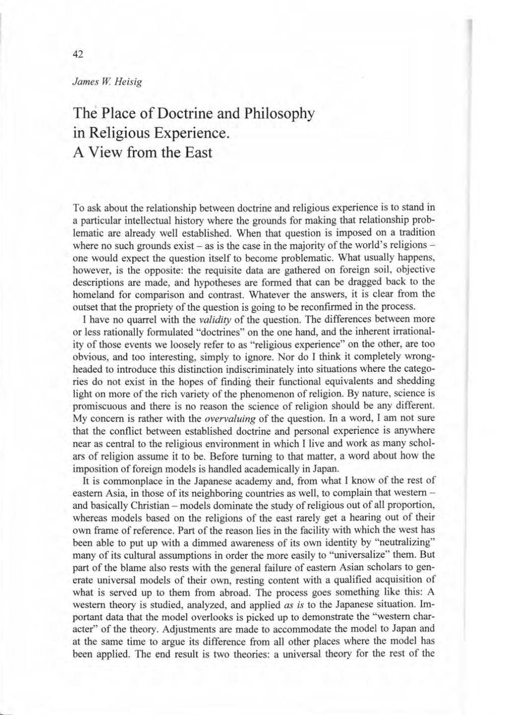 The Place of Doctrine and Philosophy in Re1igious Experience. a View from the East