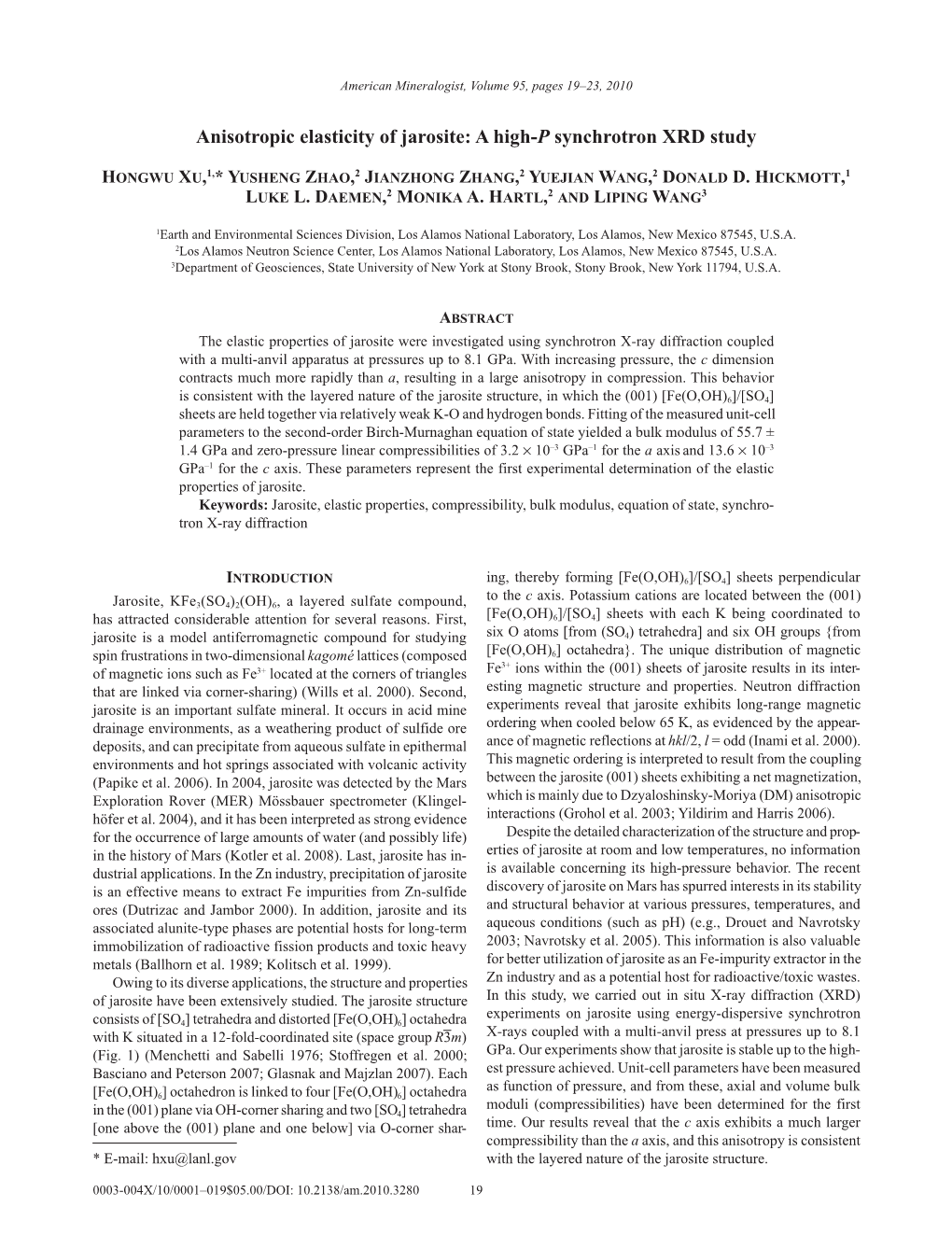 Anisotropic Elasticity of Jarosite: a High-P Synchrotron XRD Study