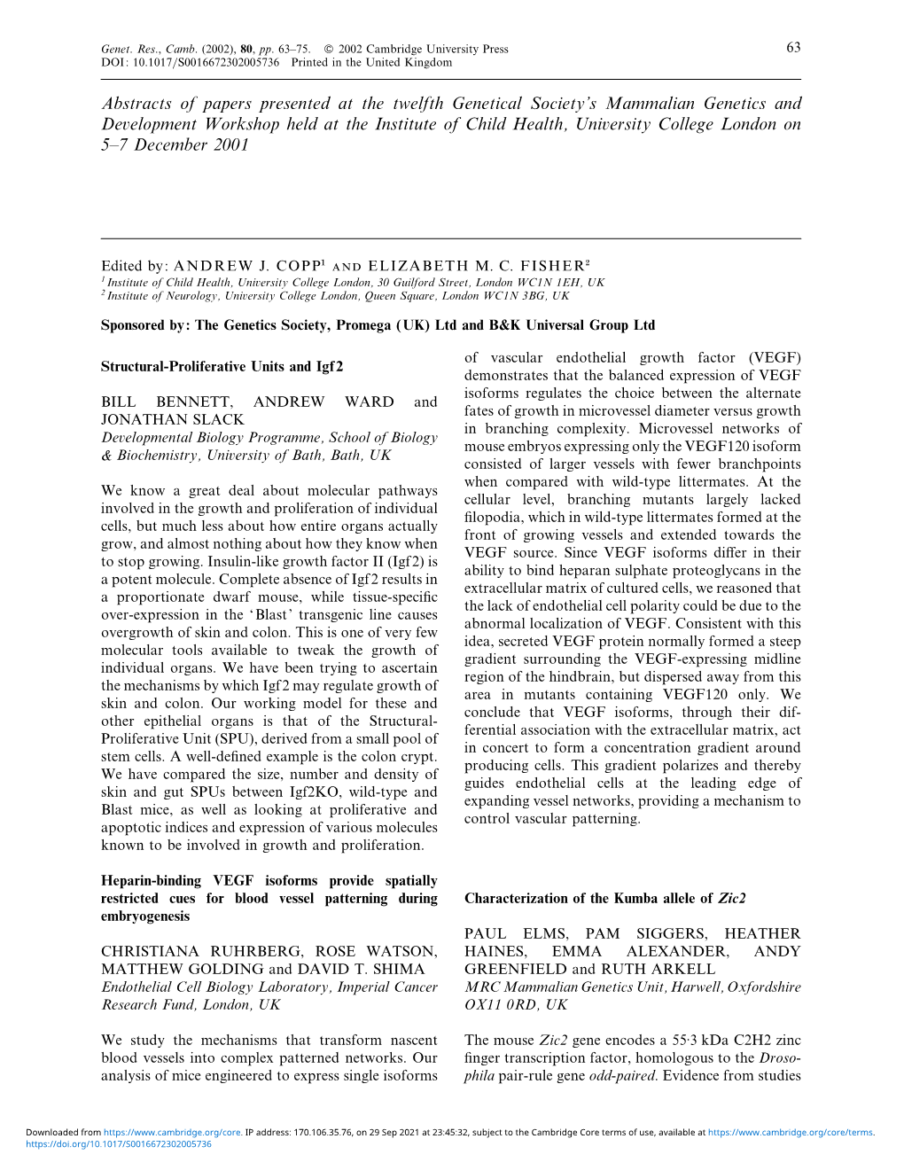 Abstracts of Papers Presented at the Twelfth Genetical Society's