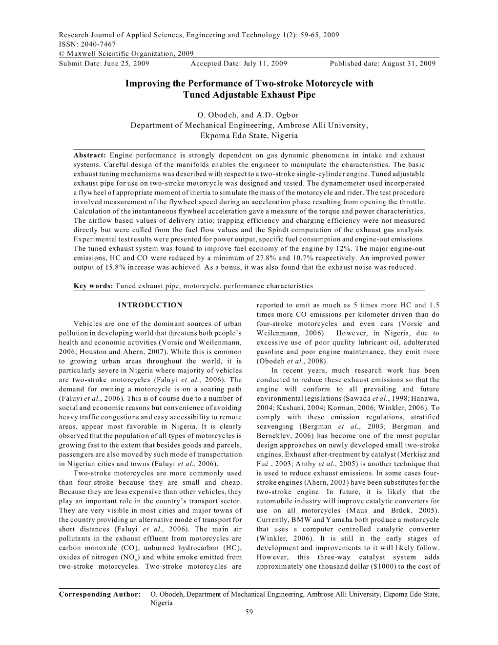 Improving the Performance of Two-Stroke Motorcycle with Tuned Adjustable Exhaust Pipe