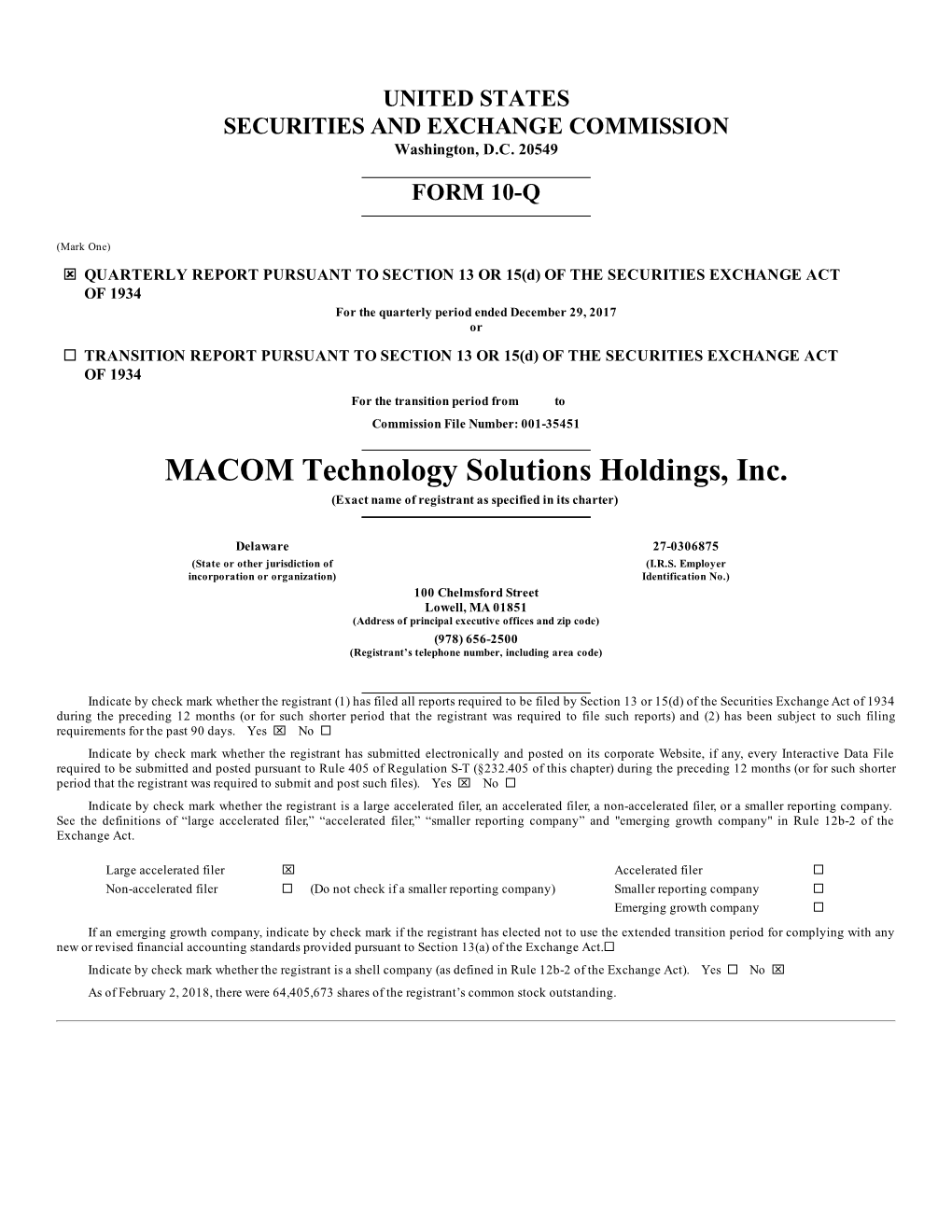 MACOM Technology Solutions Holdings, Inc. (Exact Name of Registrant As Specified in Its Charter)