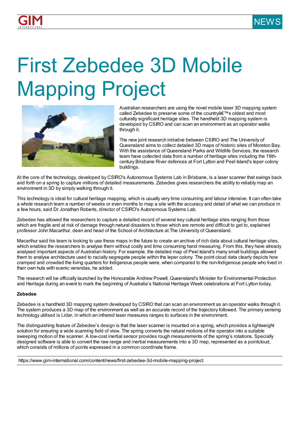 First Zebedee 3D Mobile Mapping Project
