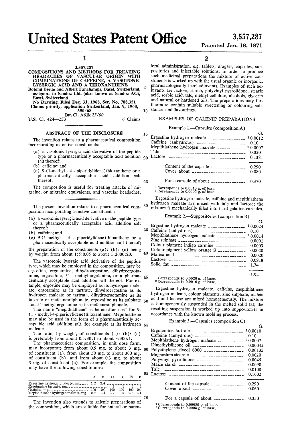 United States Patent Office Patented Jan