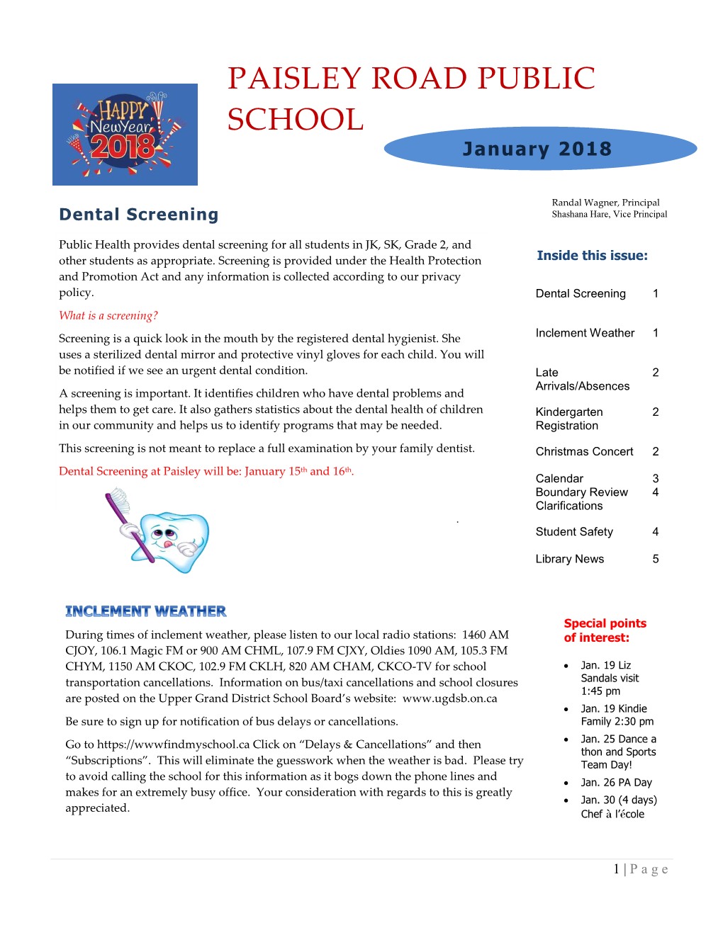 PAISLEY ROAD PUBLIC SCHOOL January 2018