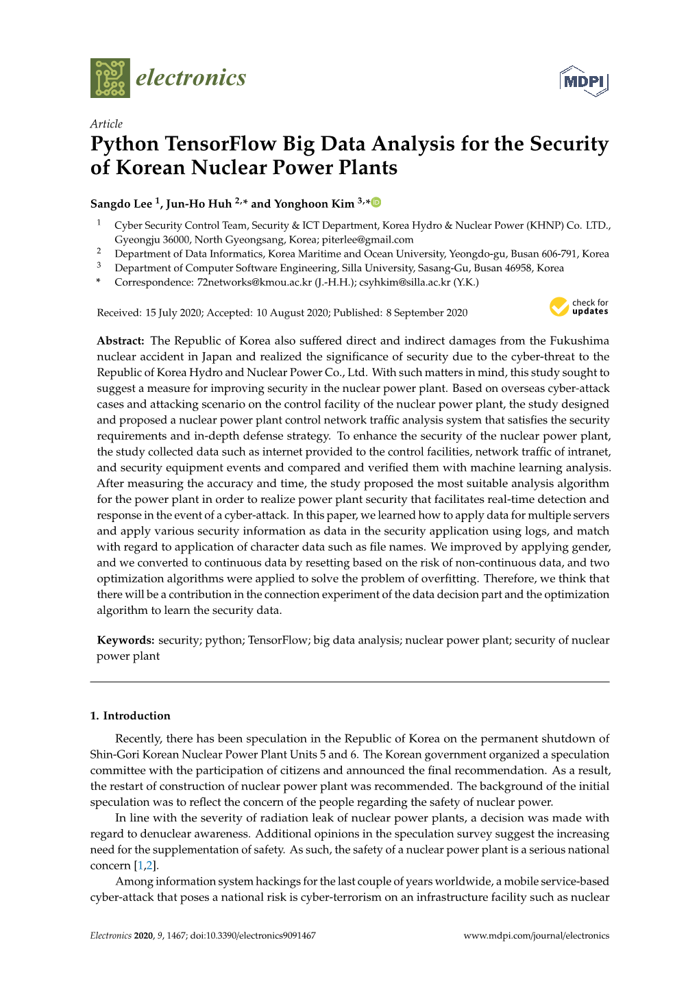 Python Tensorflow Big Data Analysis for the Security of Korean Nuclear Power Plants