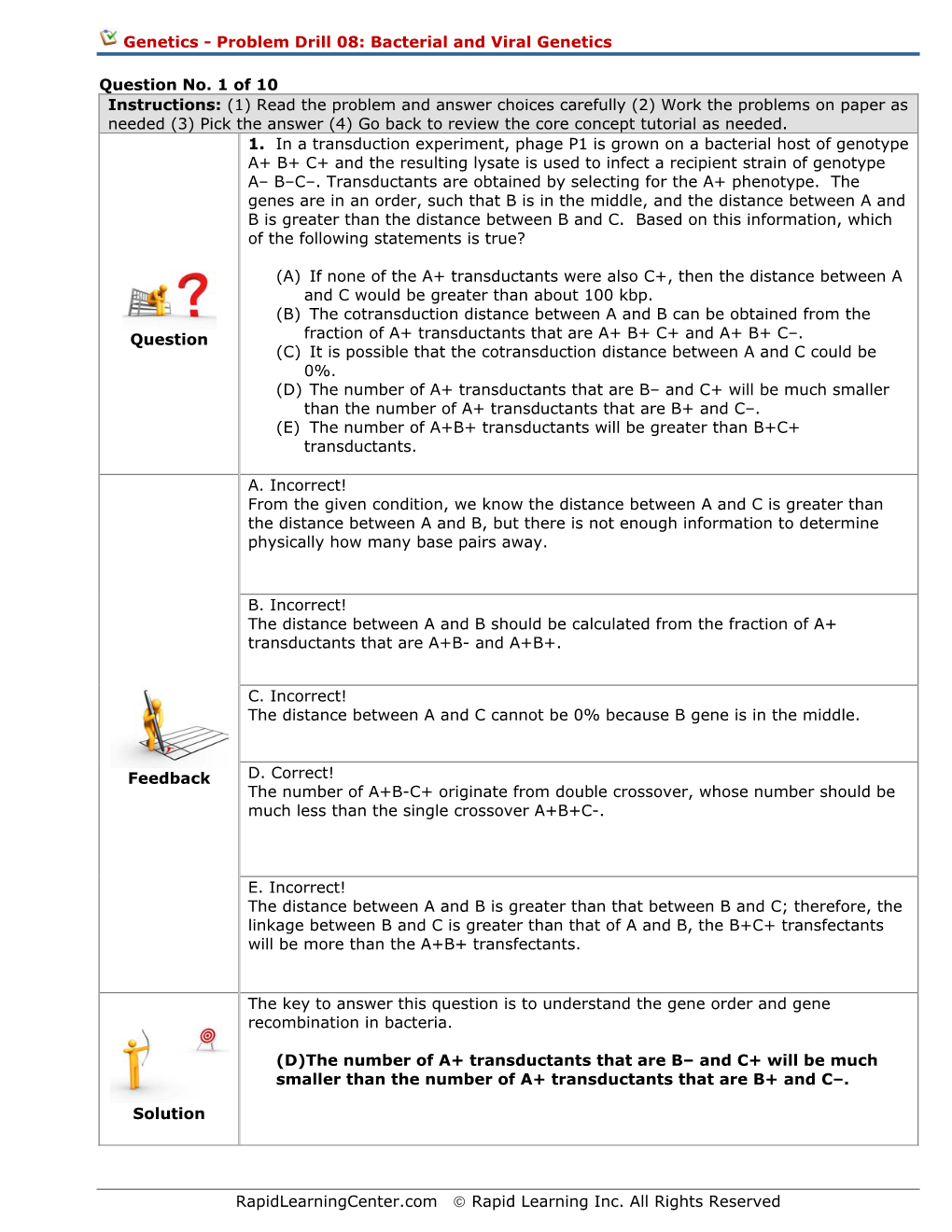 Problem Drill 08: Bacterial and Viral Genetics Q