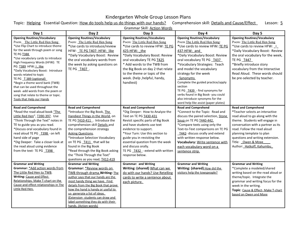 Kindergarten Whole Group Lesson Plans