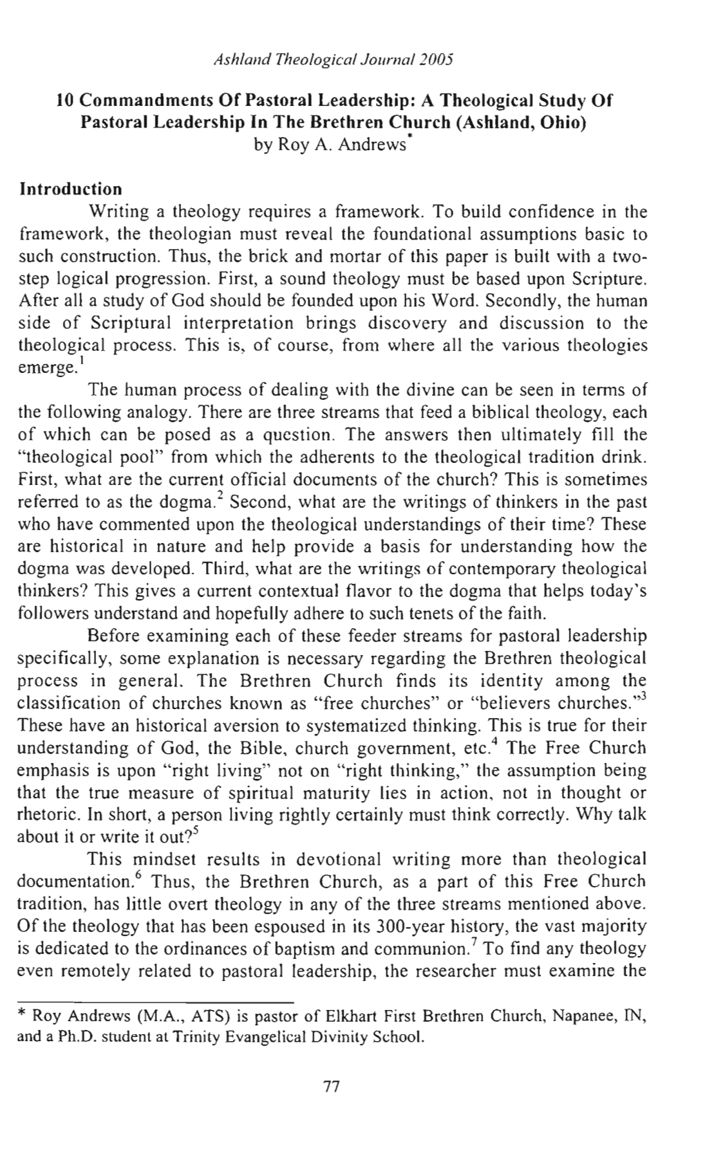 10 Commandments of Pastoral Leadership: a Theological Study of Pastoral Leadership in the Brethren Church (Ashland, Ohio) by Roy A