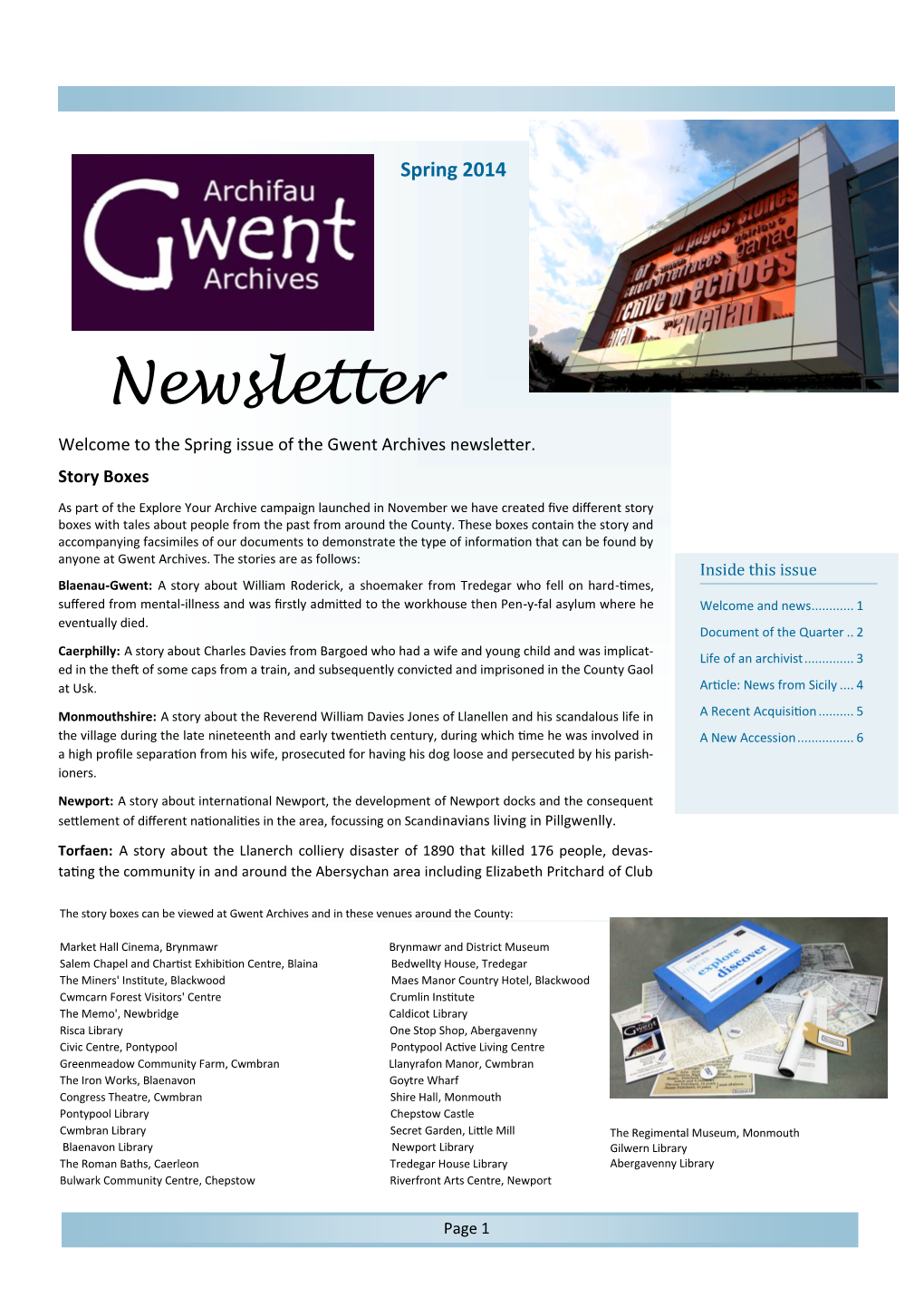 Newsletter Welcome to the Spring Issue of the Gwent Archives Newsletter