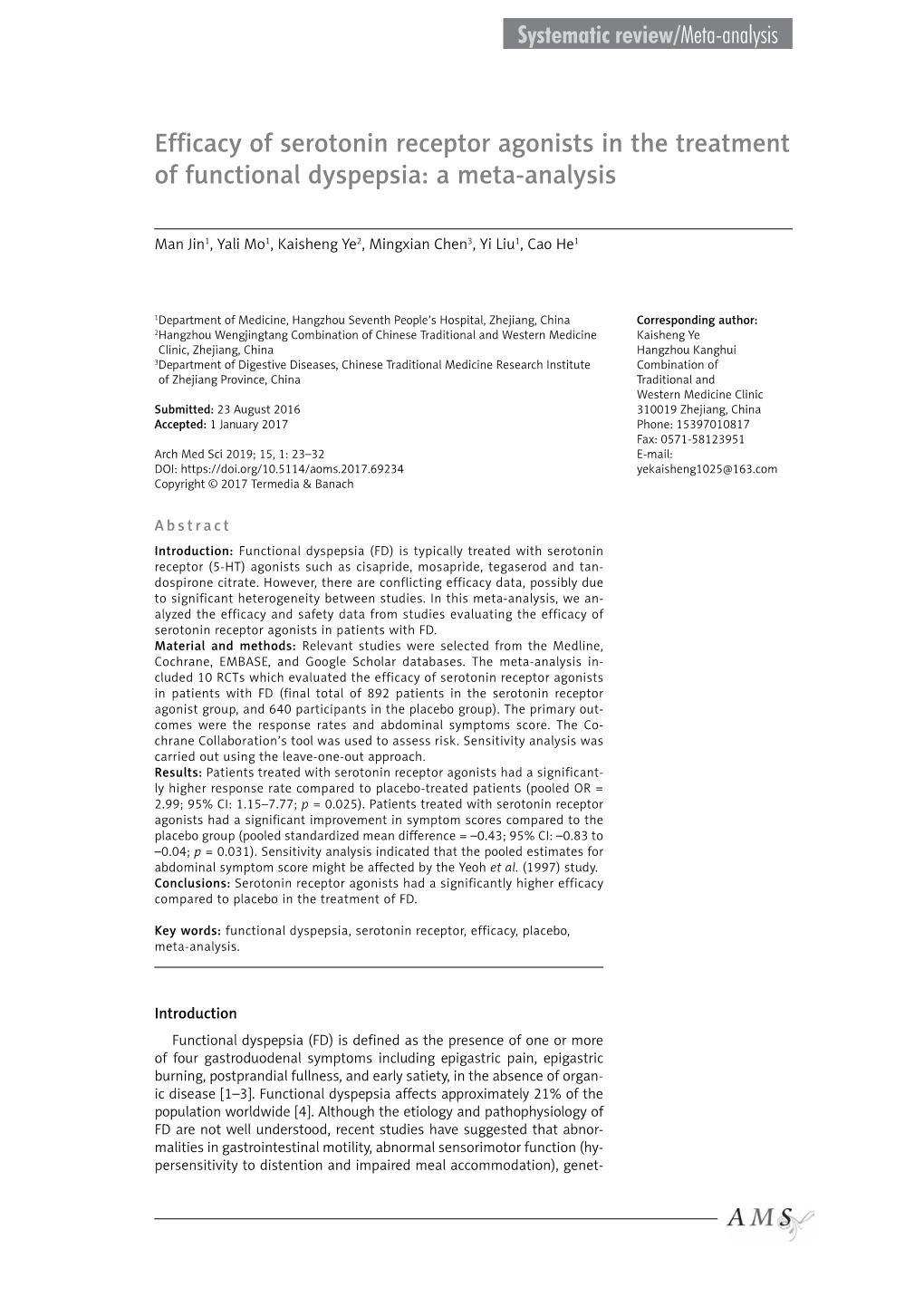 Efficacy of Serotonin Receptor Agonists in the Treatment of Functional Dyspepsia: a Meta-Analysis