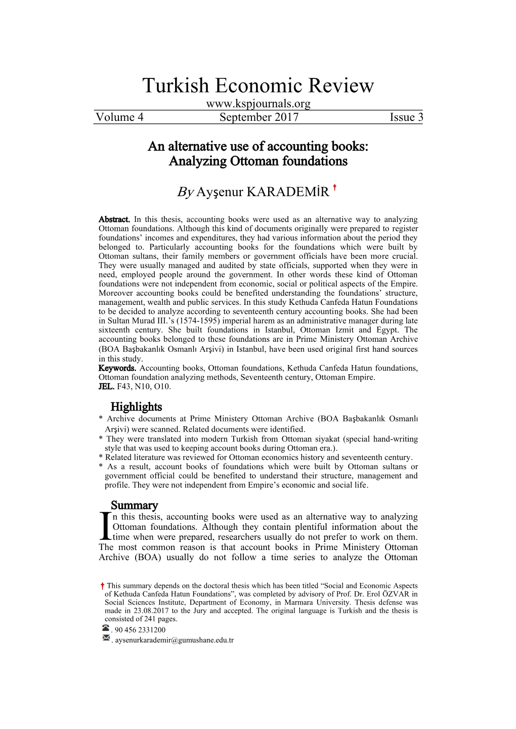 Turkish Economic Review Volume 4 September 2017 Issue 3