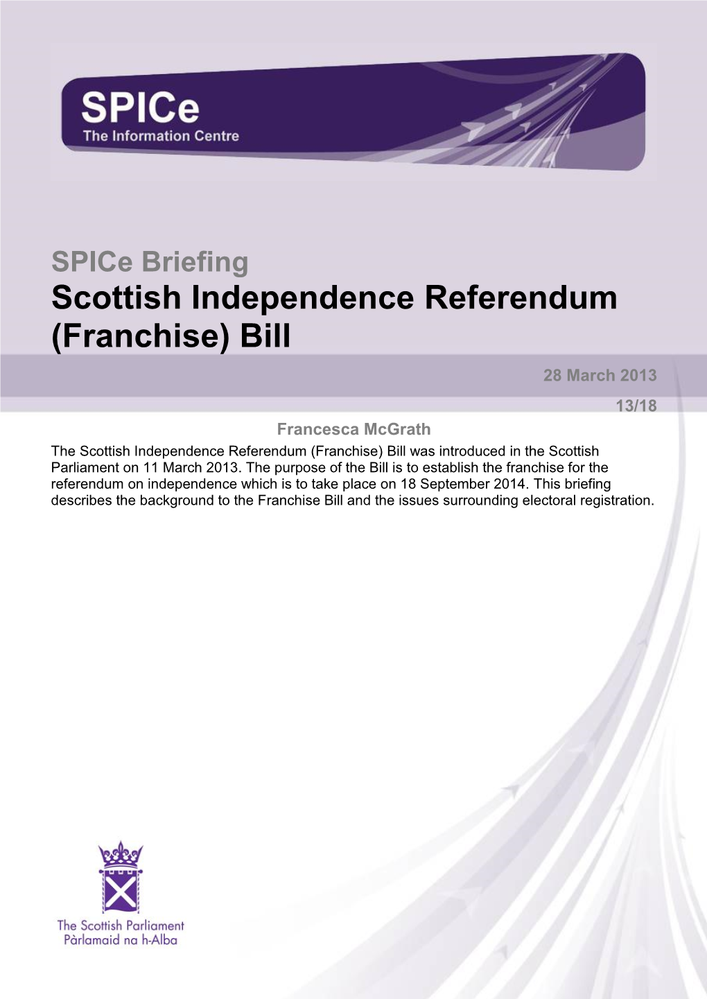 SB 13-18 Scottish Independence Referendum (Franchise) Bill