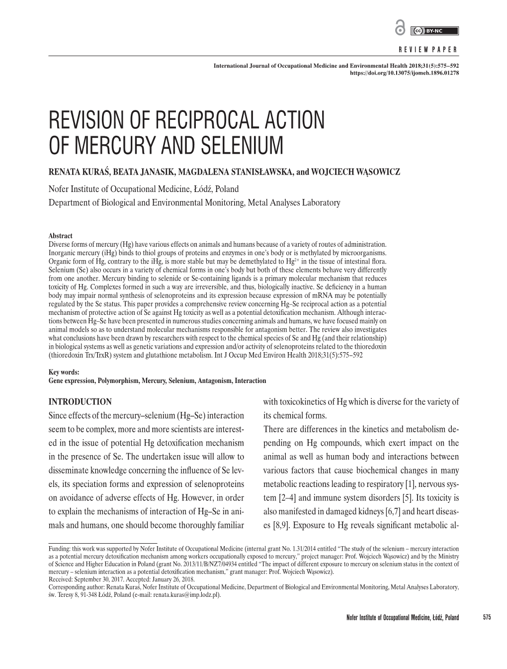 Revision of Reciprocal Action of Mercury and Selenium