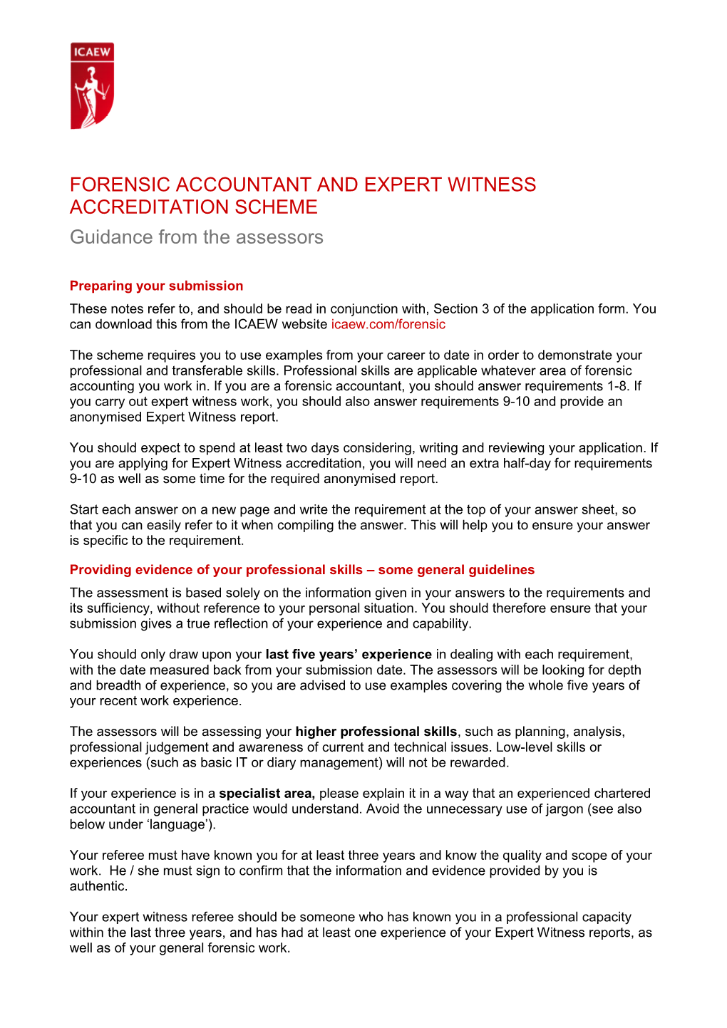 FORENSIC ACCOUNTANT and EXPERT WITNESS ACCREDITATION SCHEME Guidance from the Assessors