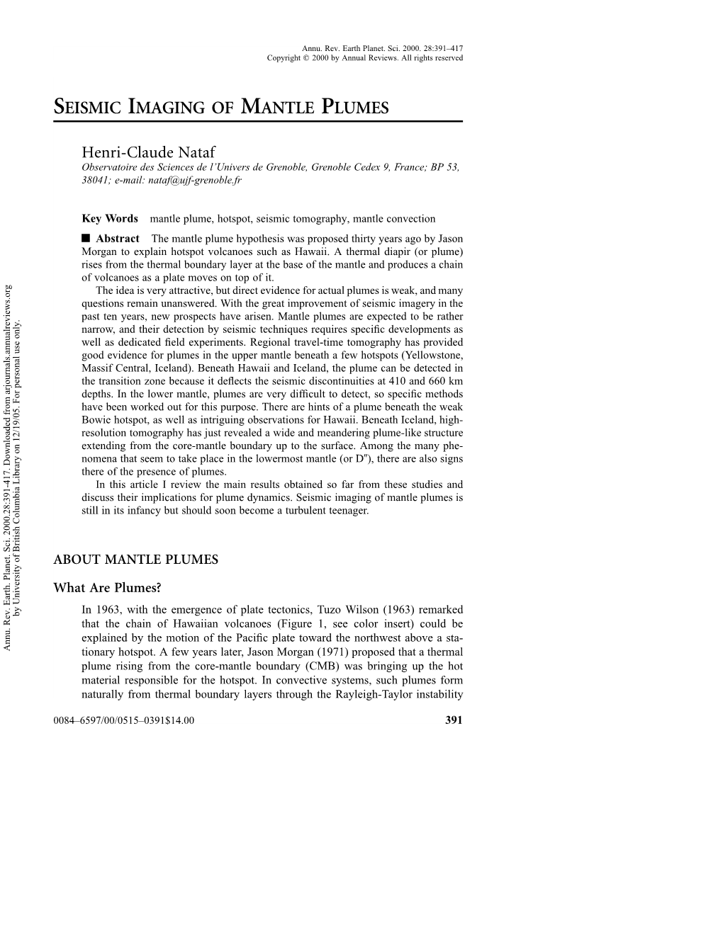 Seismic Imaging of Mantle Plumes