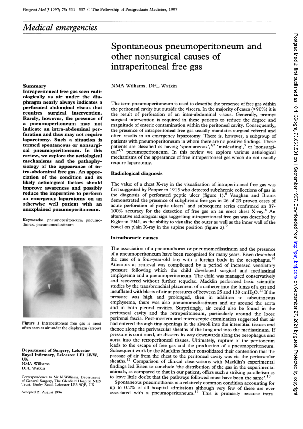 Spontaneous Pneumoperitoneum and Intraperitoneal Free