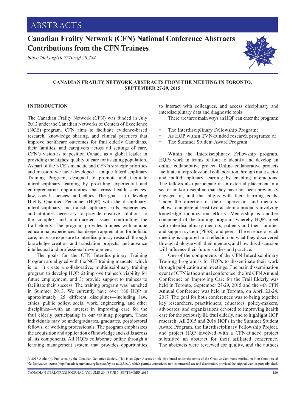 ABSTRACTS Canadian Frailty Network (CFN) National Conference Abstracts Contributions from the CFN Trainees