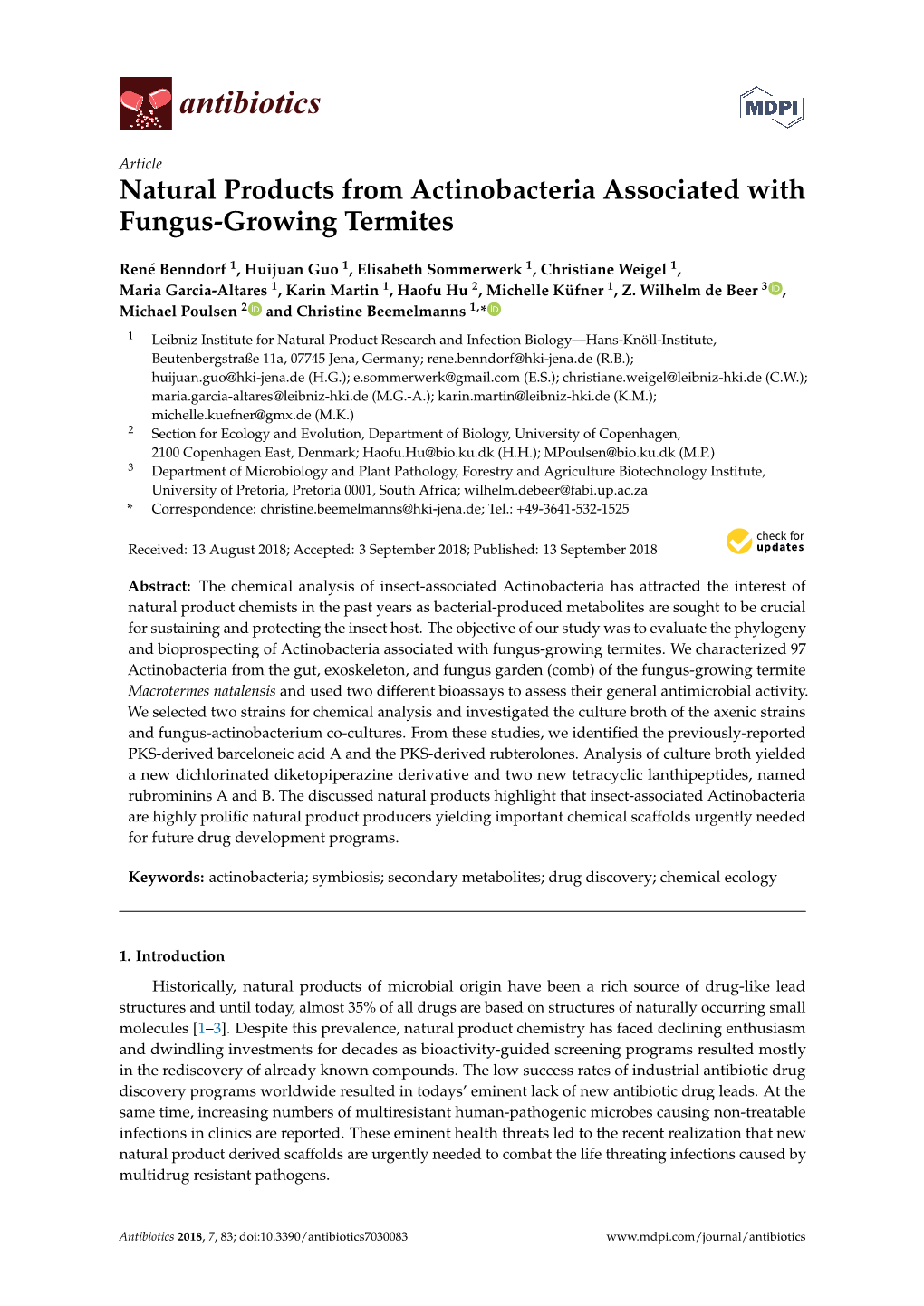 Natural Products from Actinobacteria Associated with Fungus-Growing Termites