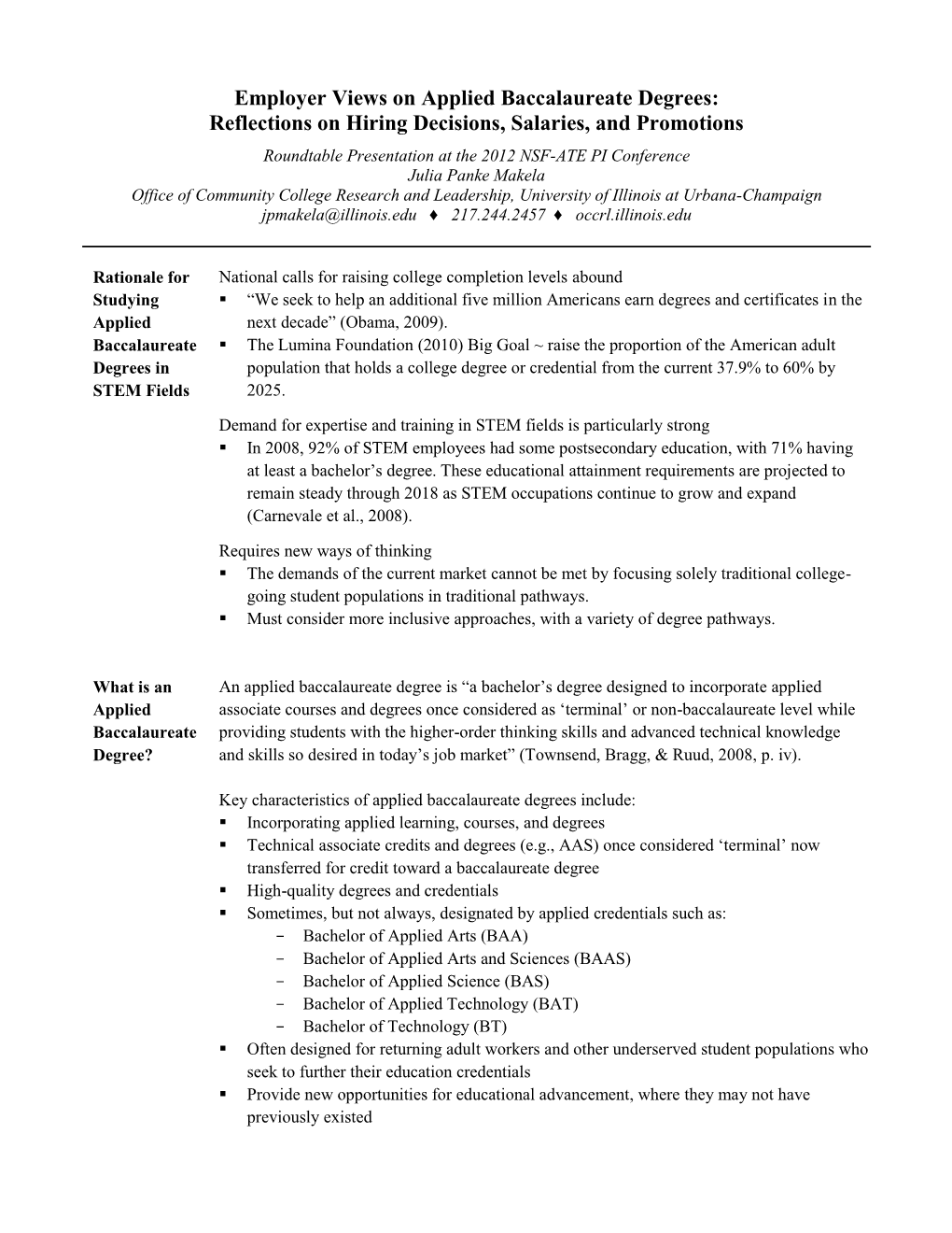 Employer Views on Applied Baccalaureate Degrees: Reflections on Hiring Decisions, Salaries, and Promotions