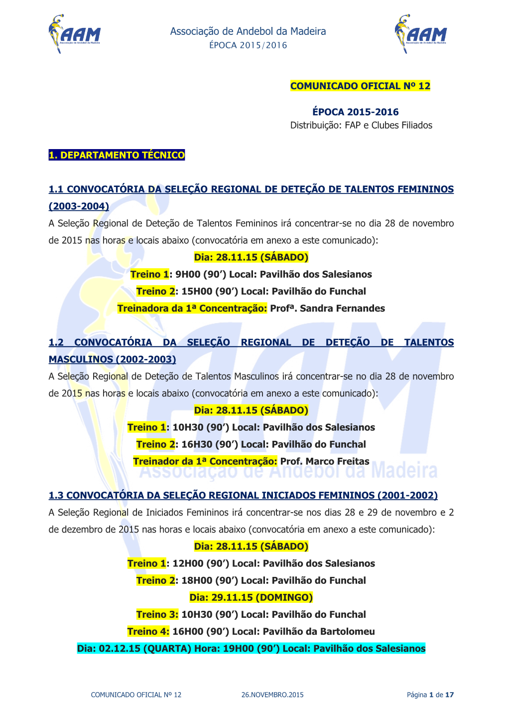 Associação De Andebol Da Madeira ÉPOCA 2015/2016