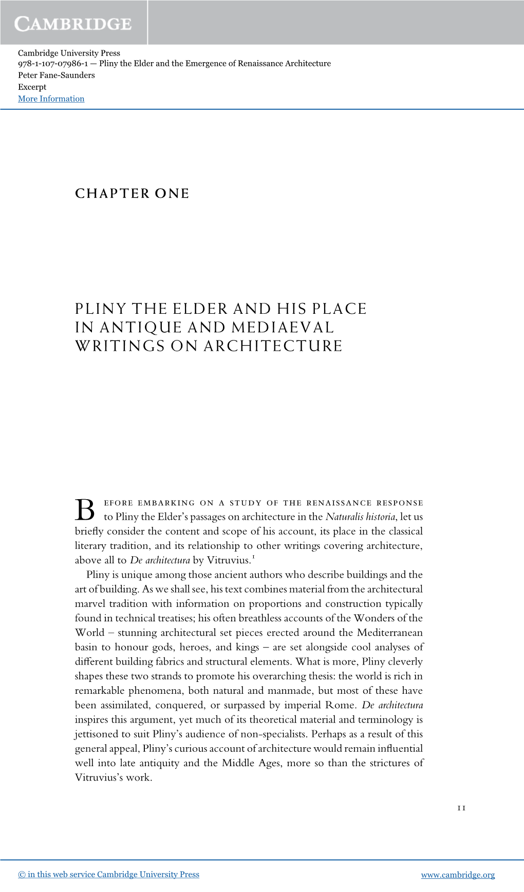 Pliny the Elder and His Place in Antique and Mediaeval Writings on Architecture