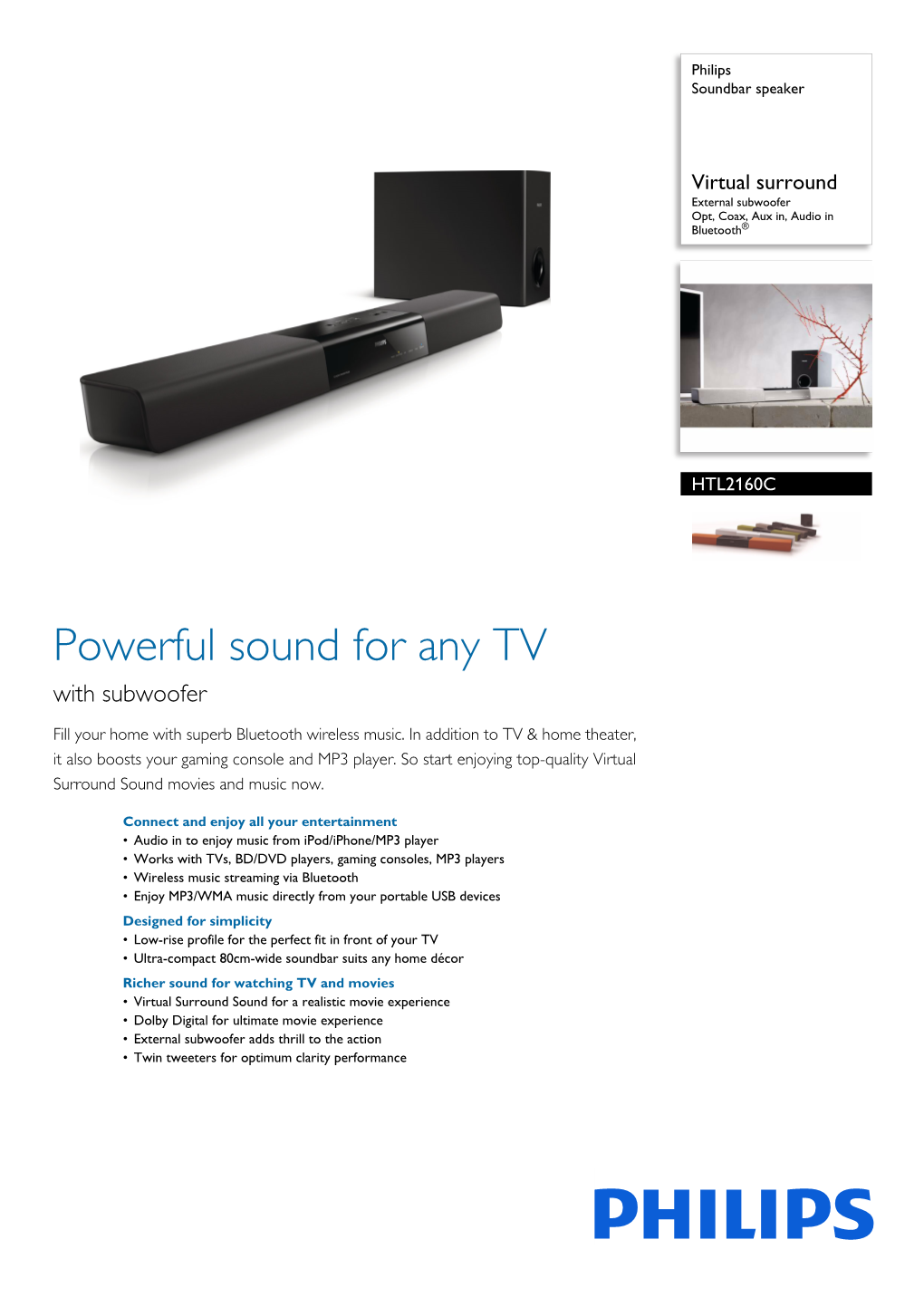 HTL2160C/12 Philips Soundbar Speaker