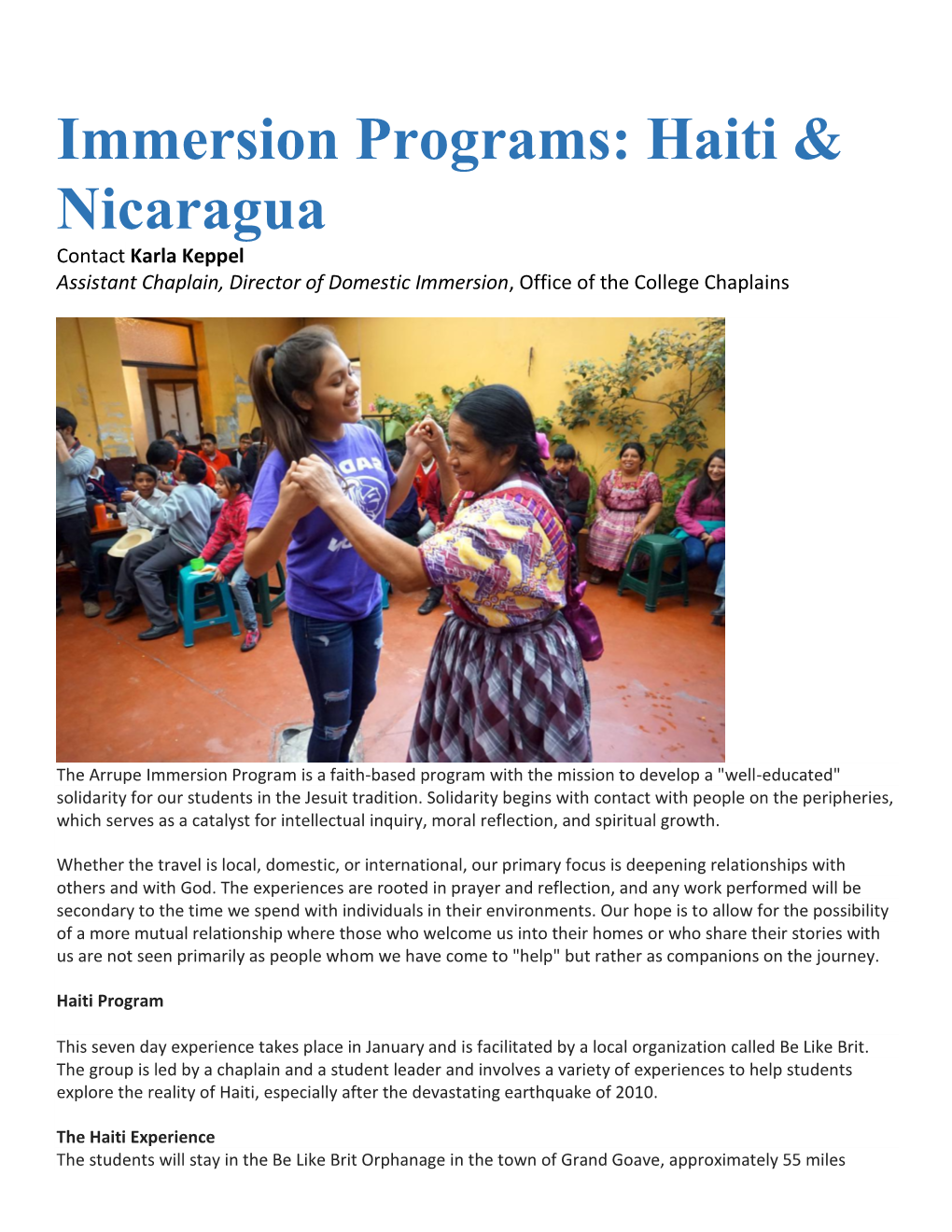 Immersion Programs: Haiti & Nicaragua