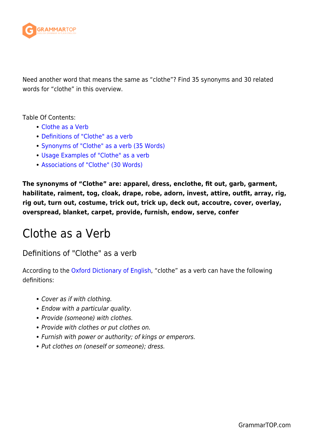 Clothe”? Find 35 Synonyms and 30 Related Words for “Clothe” in This Overview