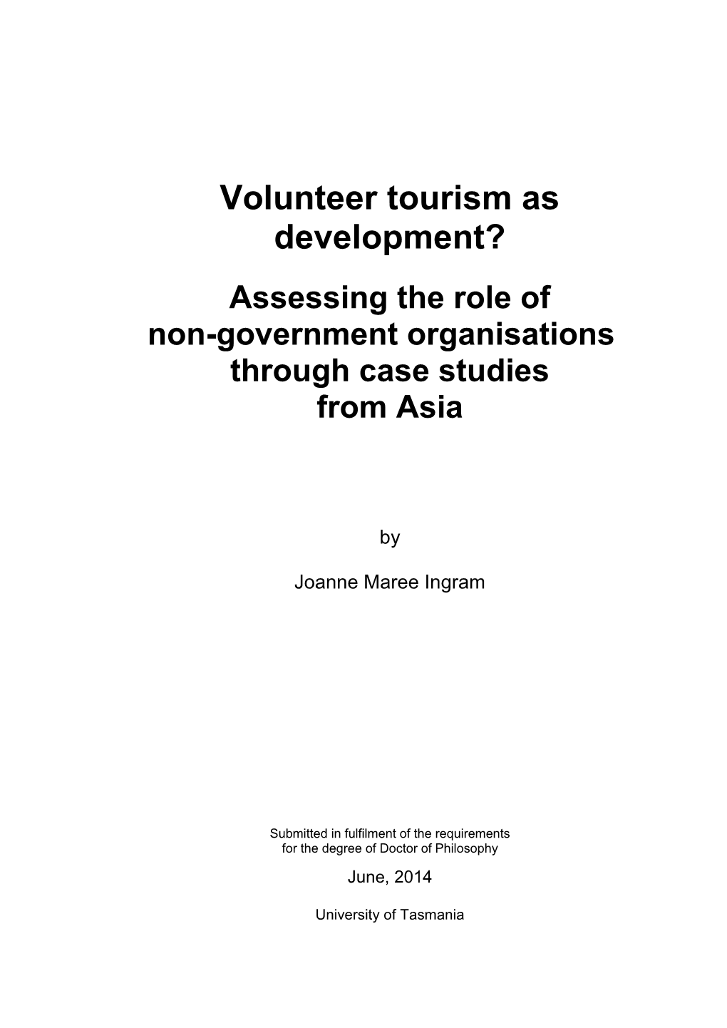 Volunteer Tourism As Development?