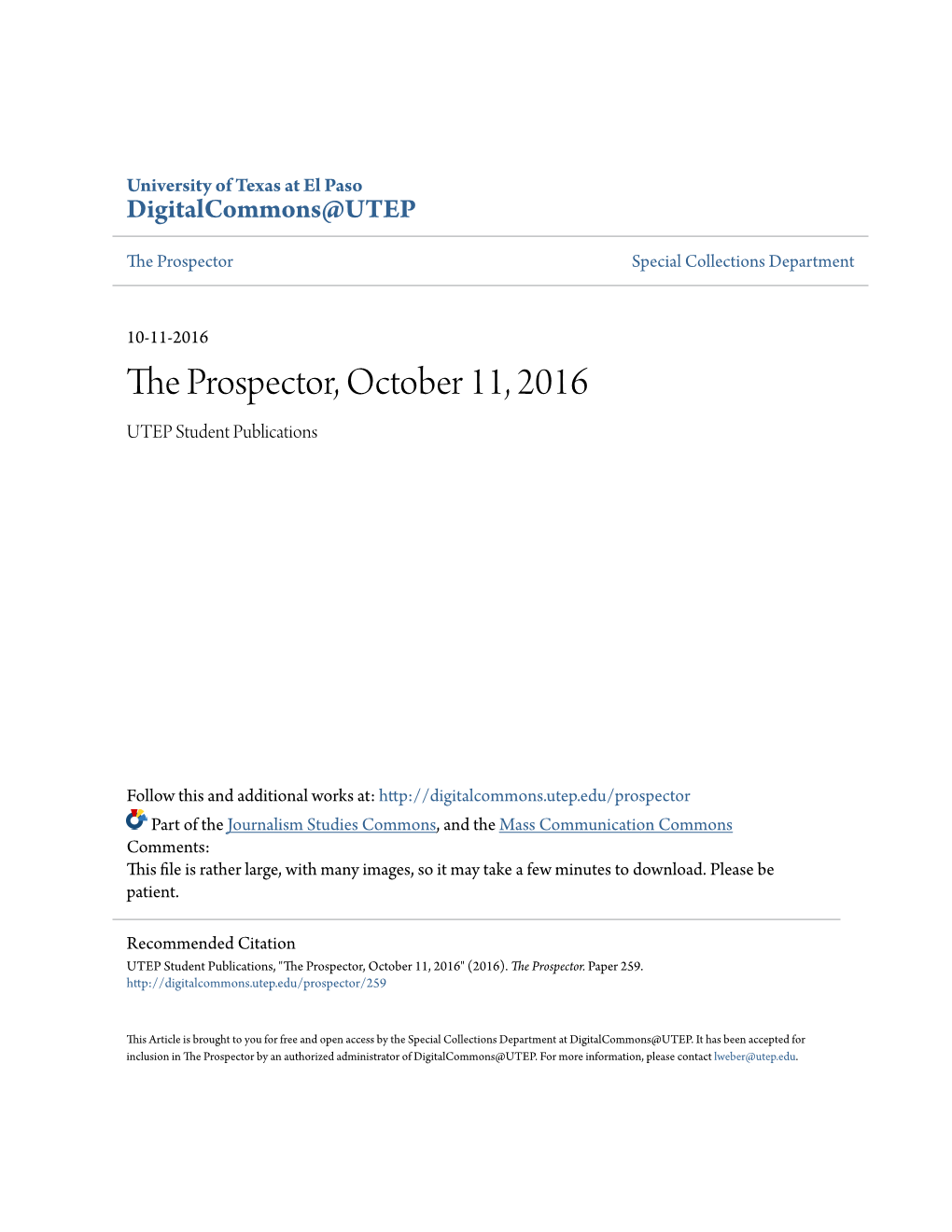The Prospector, October 11, 2016