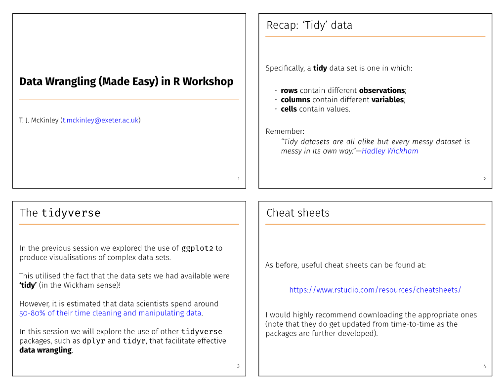 In R Workshop Recap: 'Tidy' Data the Tidyverse Cheat Sheets