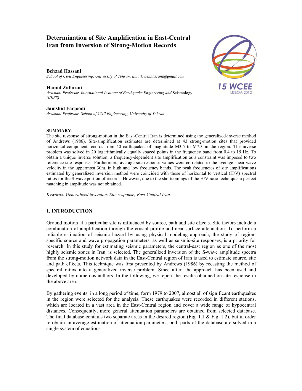 Determination of Site Amplification in East-Central Iran from Inversion of Strong-Motion Records