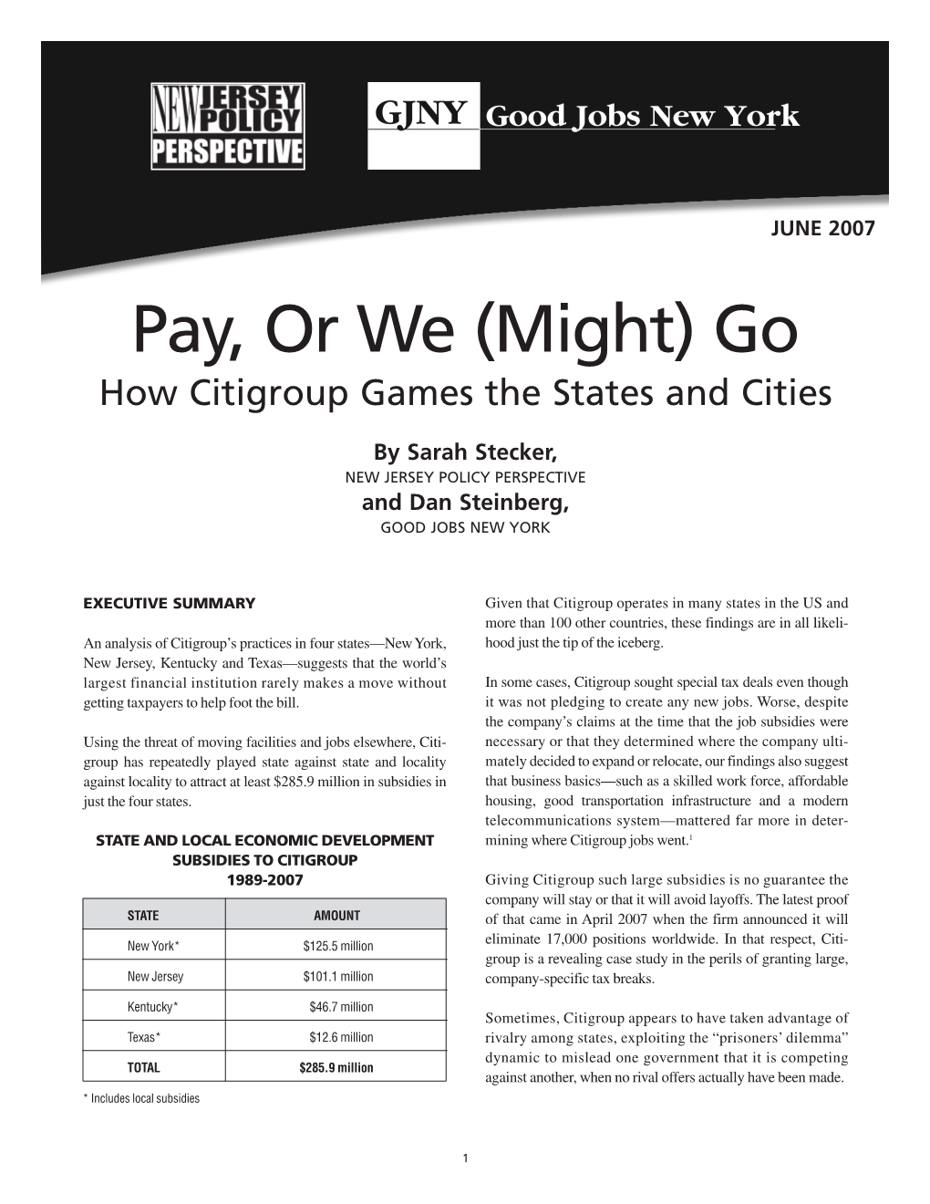 Pay, Or We (Might) Go How Citigroup Games the States and Cities