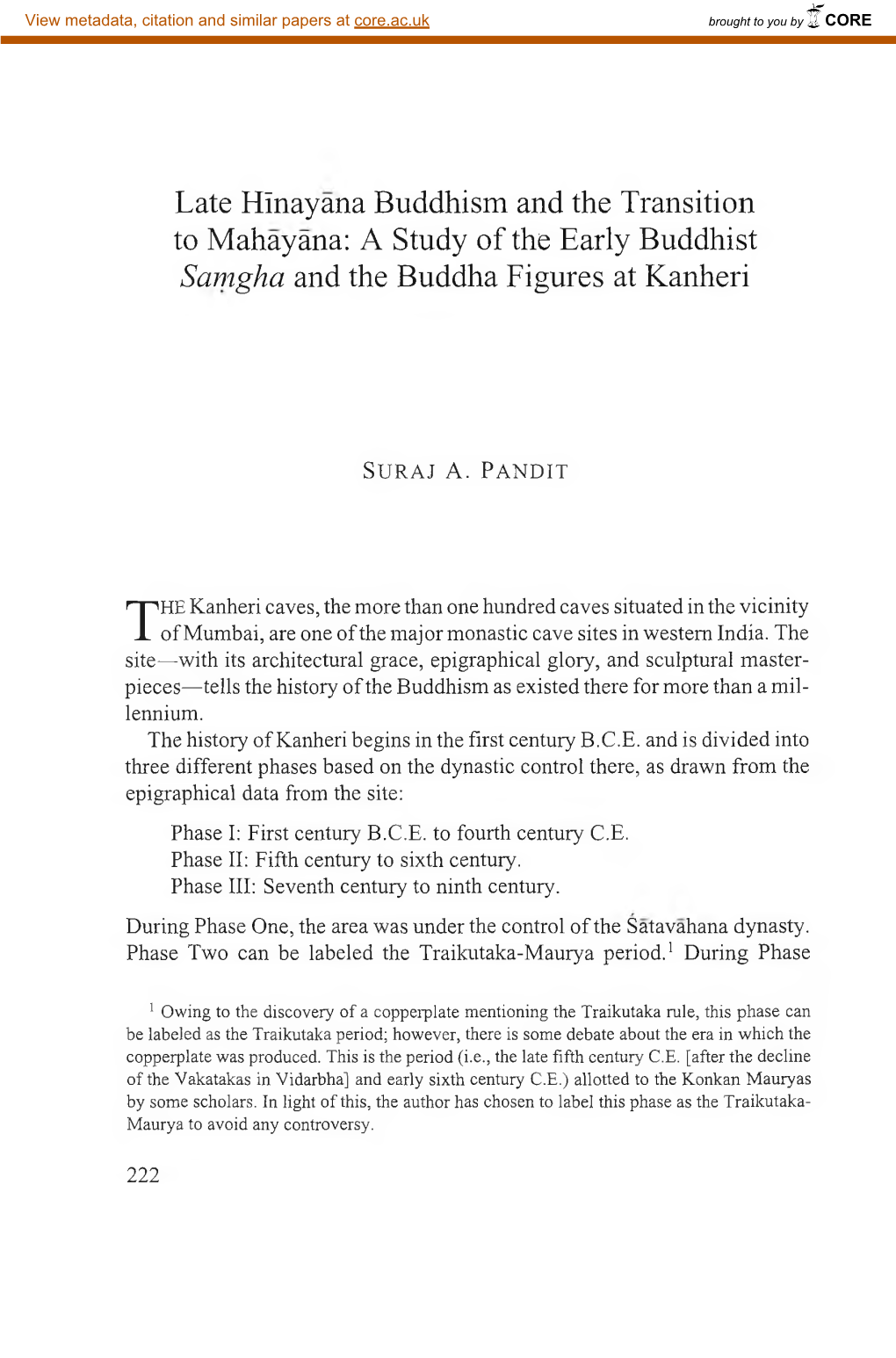 Late Hinayana Buddhism and the Transition Figures at Kanheri