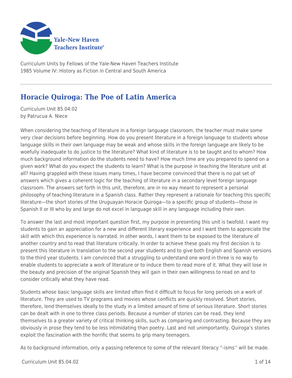 Horacie Quiroga: the Poe of Latin America