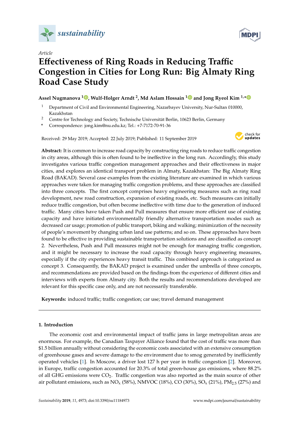 Effectiveness of Ring Roads in Reducing Traffic Congestion