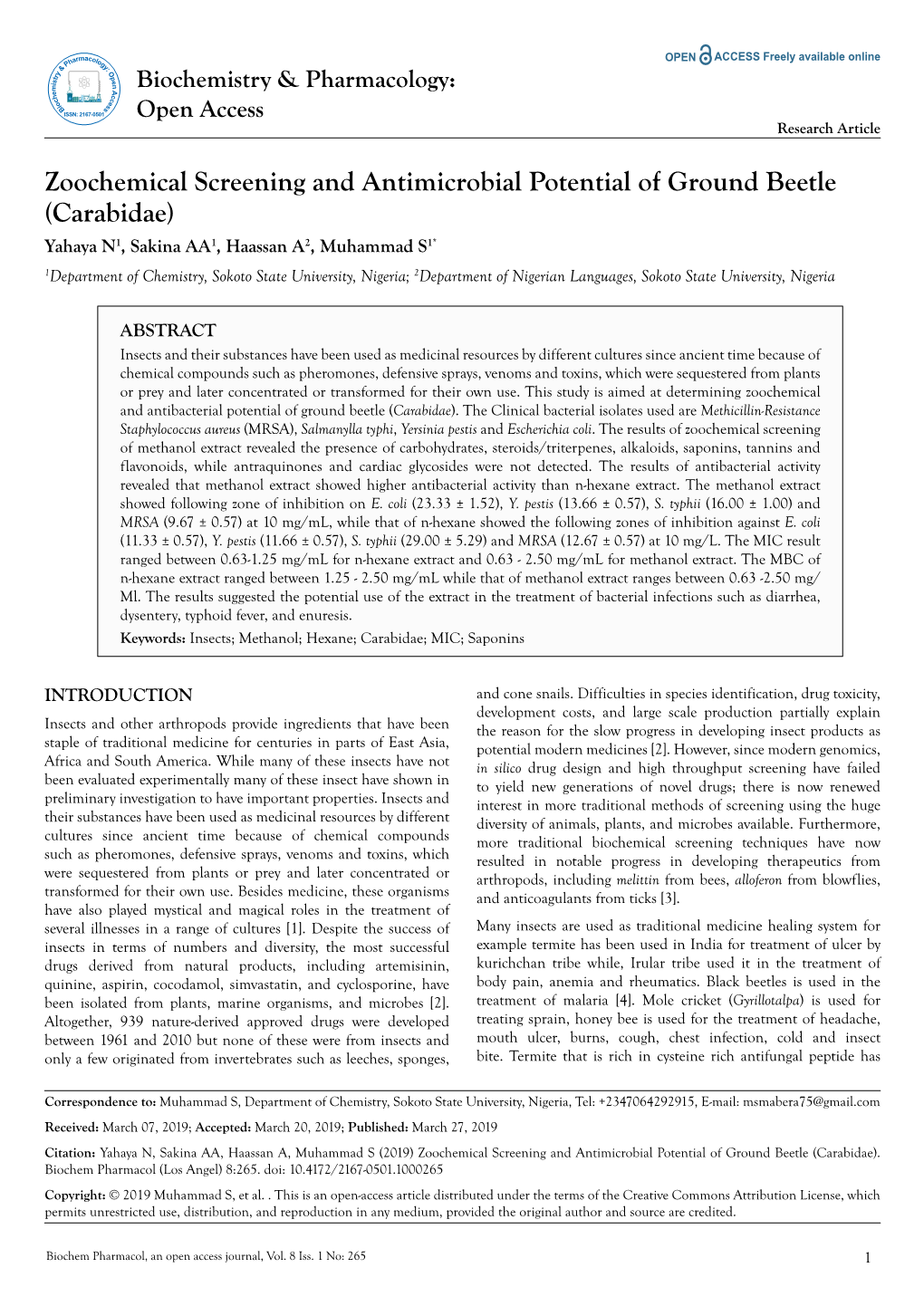 Zoochemical Screening and Antimicrobial Potential of Ground