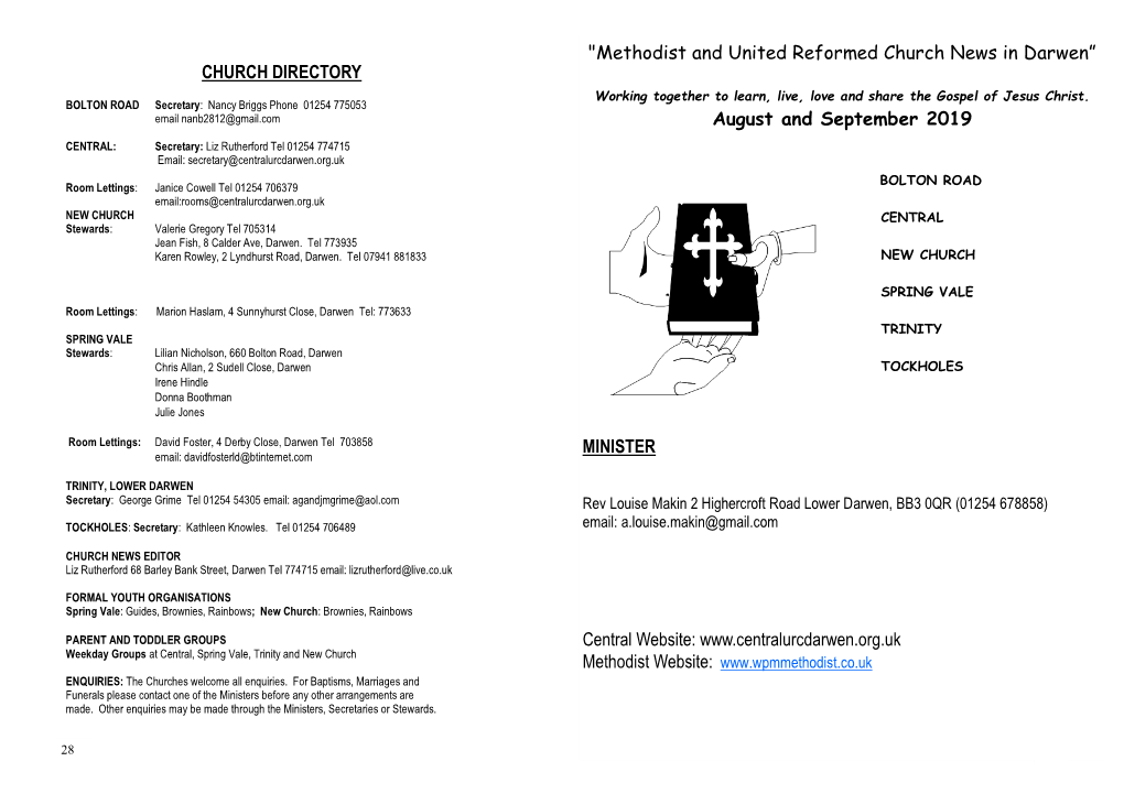 Methodist and United Reformed Church News in Darwen” August