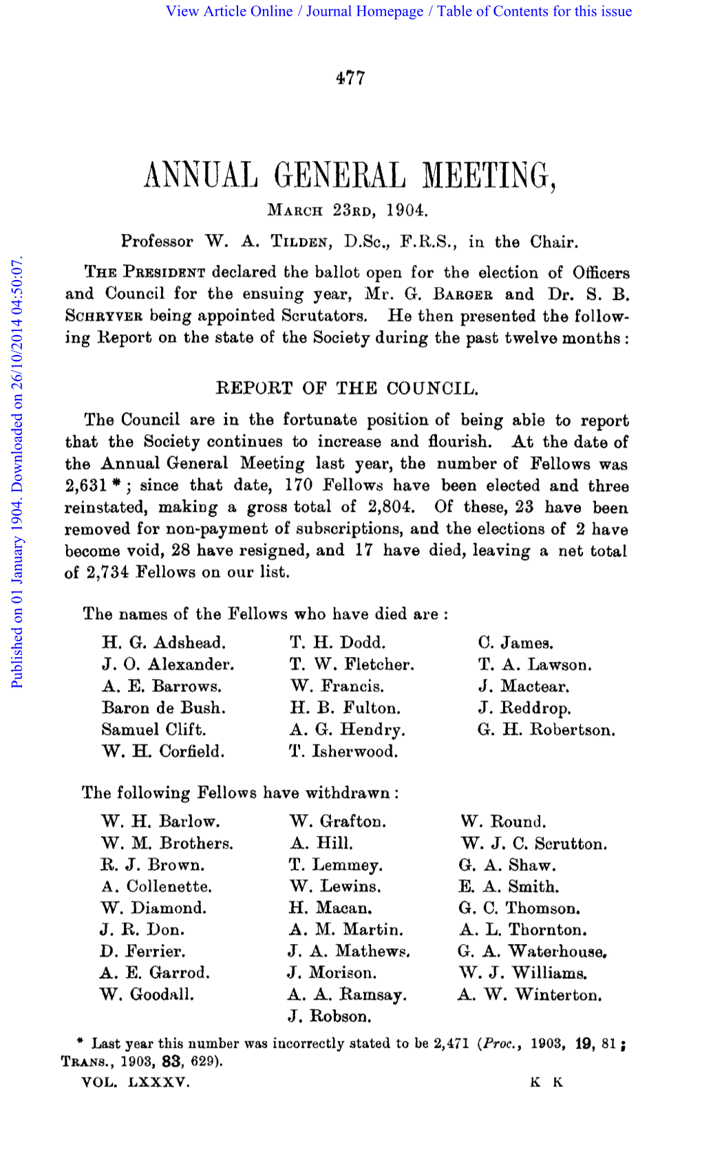 Annual General Meeting, March23~~, 1904