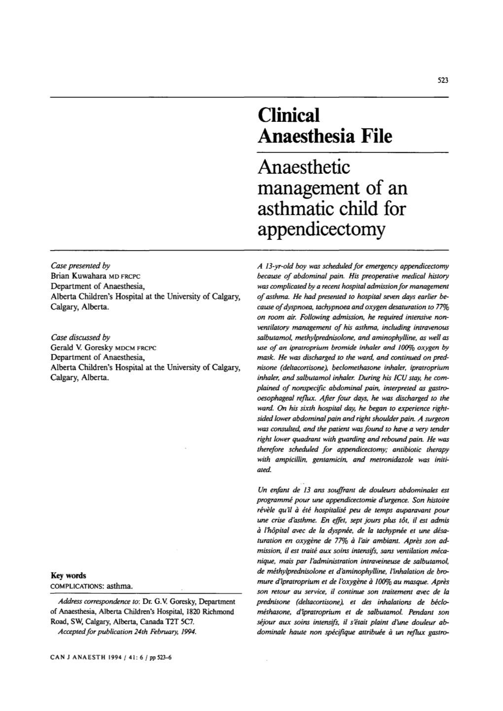 Anaesthetic Management of an Asthmatic Child for Appendicectomy