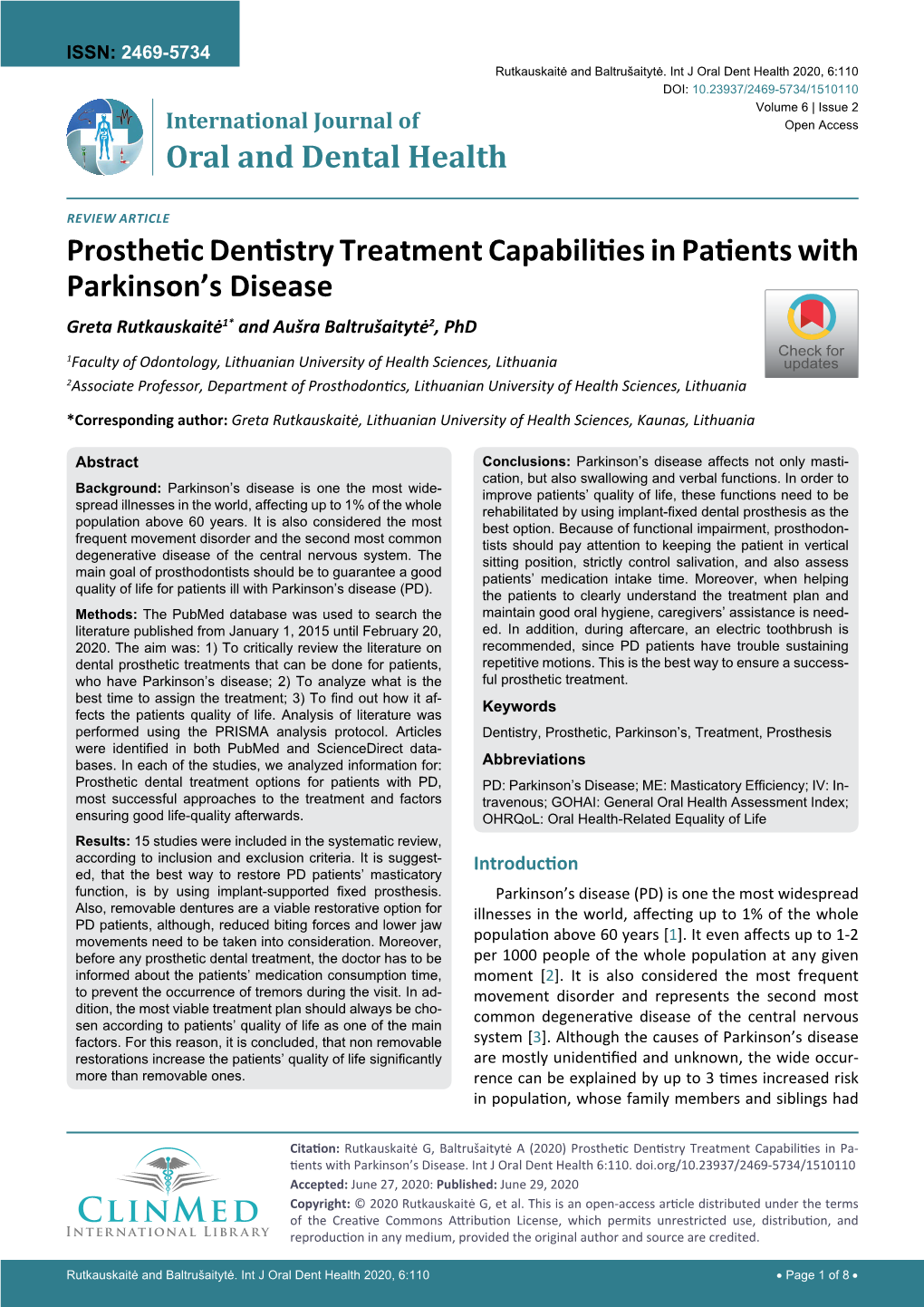 Prosthetic Dentistry Treatment Capabilities in Patients With